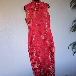 Elegant Red Chinese Cheongsam Dress